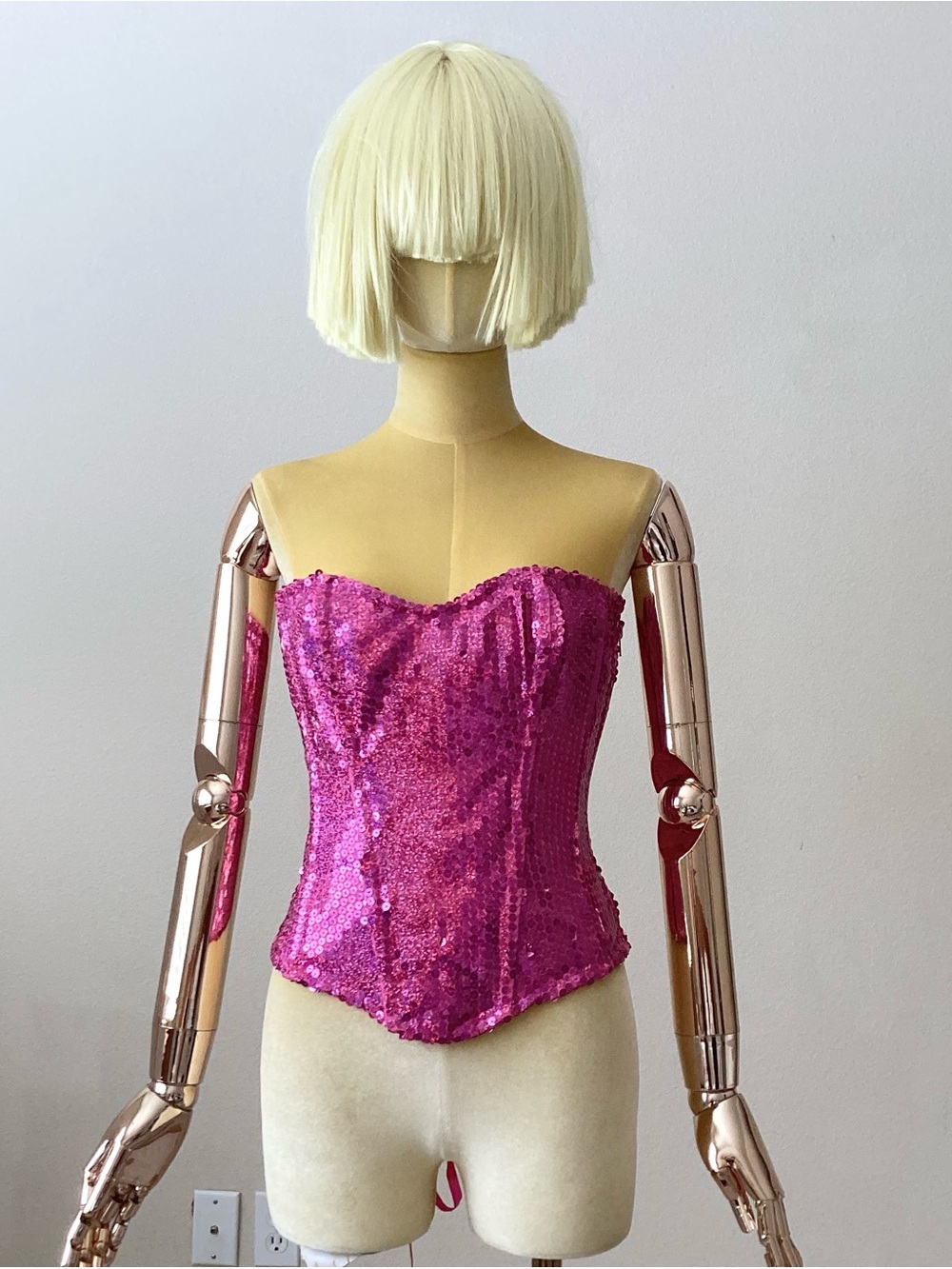 Roma Hot Pink Sequin Strapless Corset Top SZ S